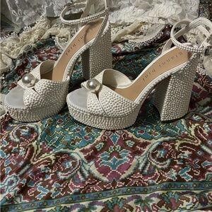 Gianni Bini White Pearl Embellished Heels